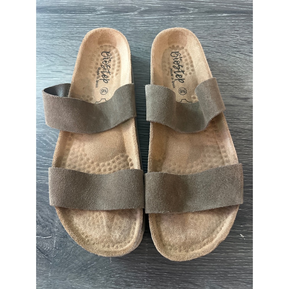 Biostep Women's Suede Two Strap Slide Sandals Made in Spain Taupe 9.5 Boho